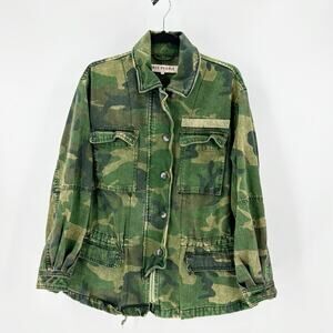 Free People Seize The Day Green Camo Print Utility Jacket Denim Military size XS